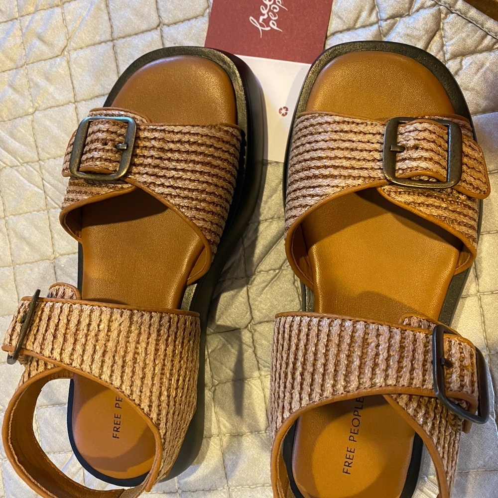 NIB Free People Tan Weave Sandals with Buckle​